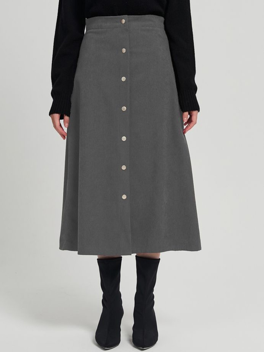 

LULU & SKY Women A-line Midi Corduroy Skirt, Grey