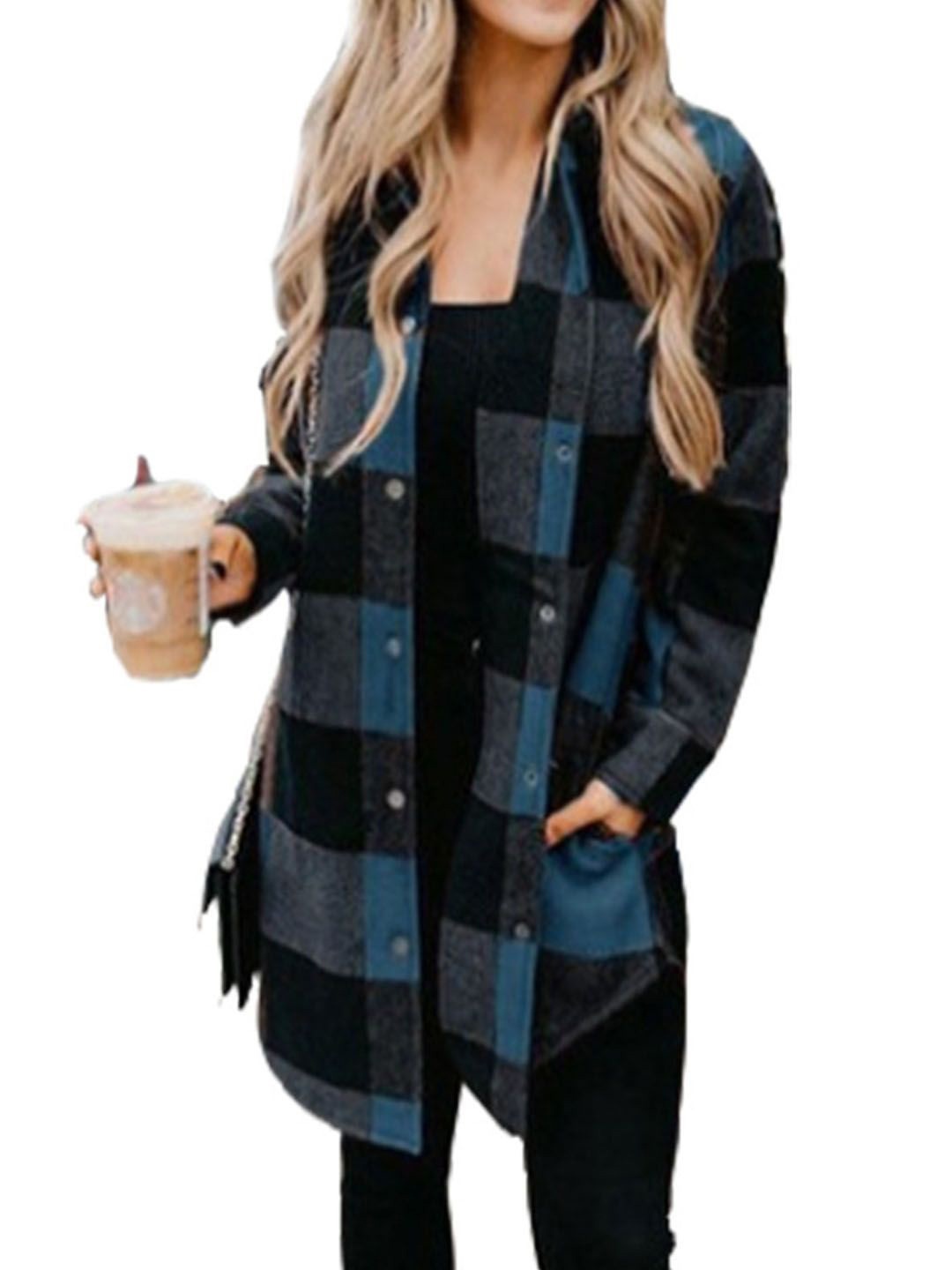 

StyleCast Women Spread Collar Tartan Checked Casual Shirt, Black