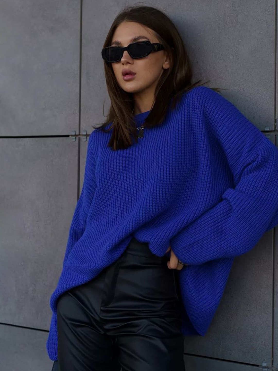 

LULU & SKY Women Ribbed Oversized Cardigan, Blue