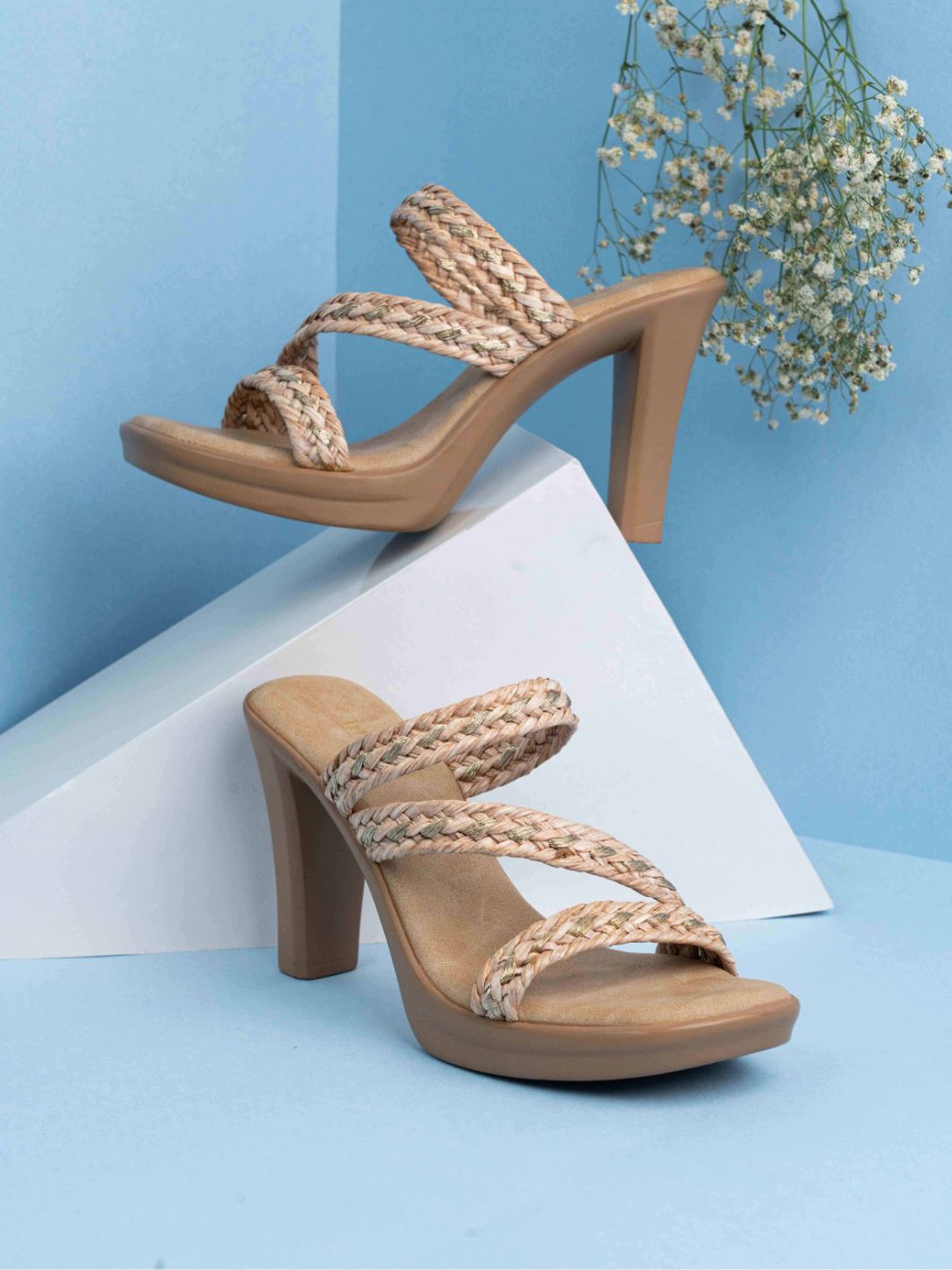 

Inc 5 Women Embellished Party High-Top Block Mules with Laser Cuts, Beige
