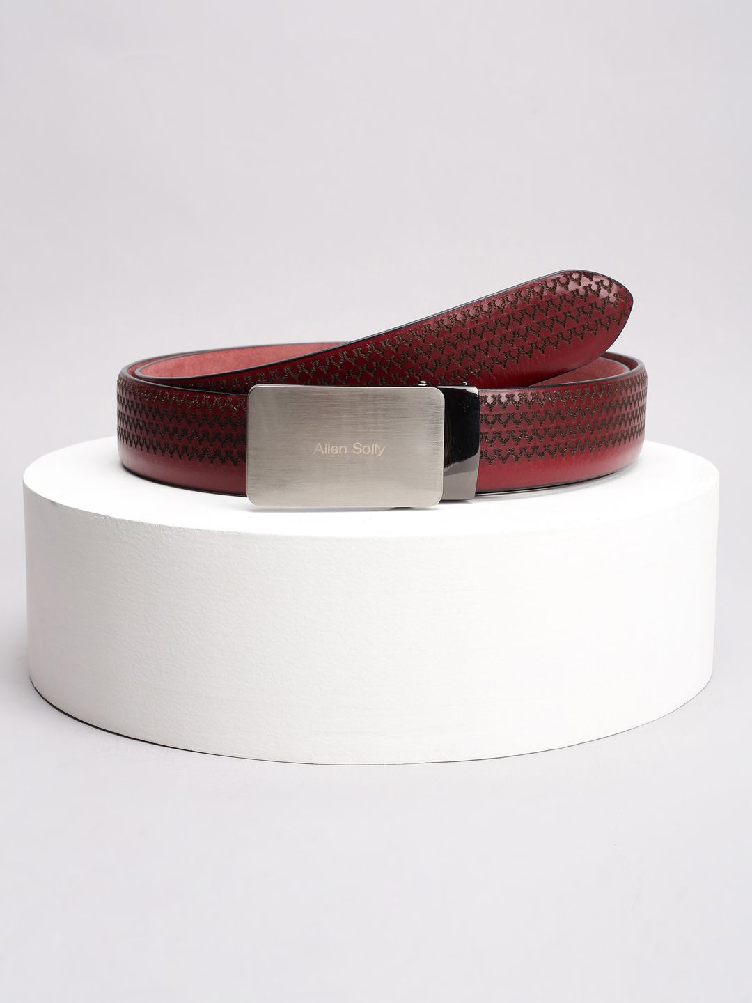 

Allen Solly Men Printed Leather Belt With Slider Buckle, Red