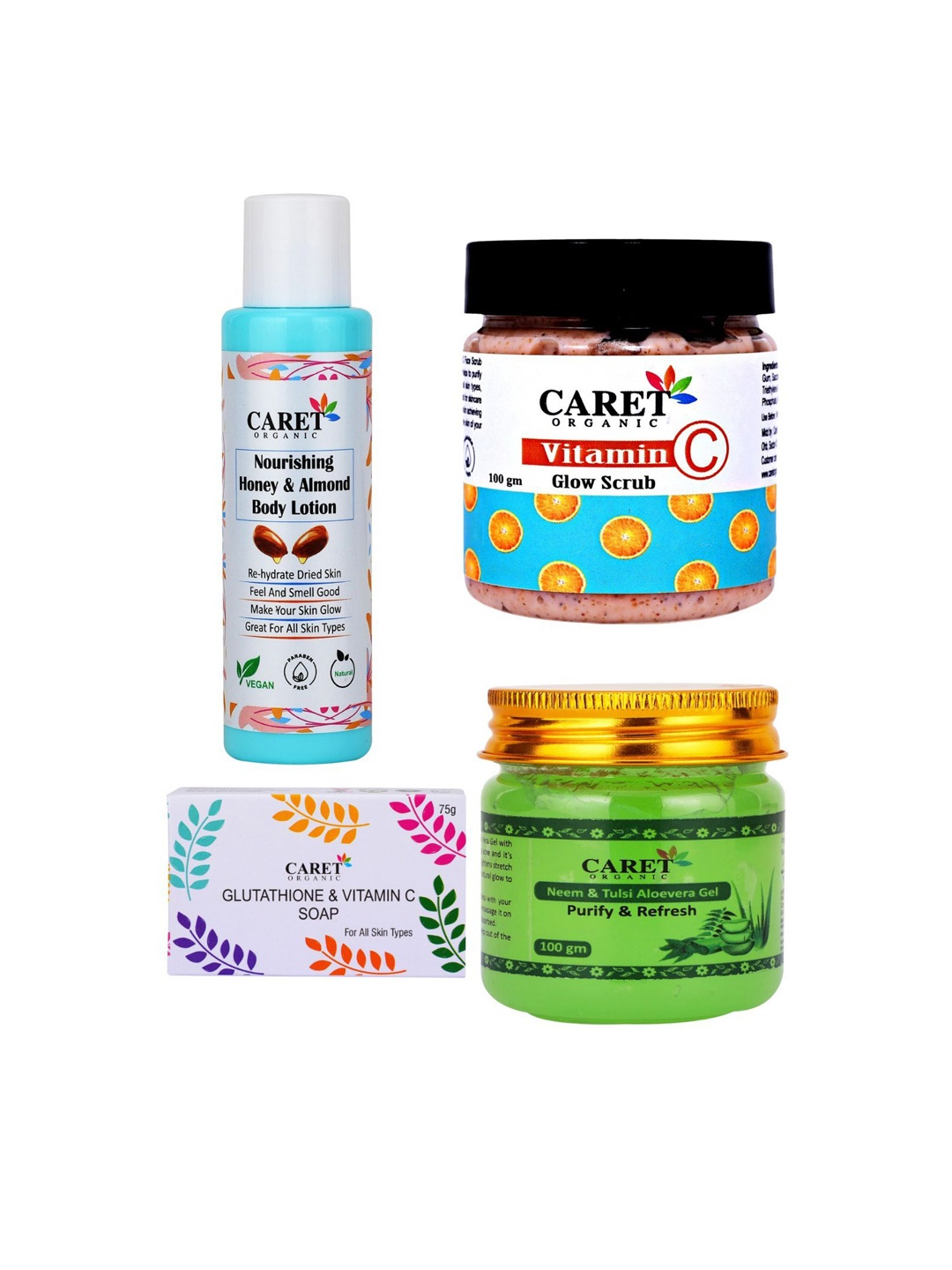 

CARET ORGANIC Set Of 4 Bath and Body Combo, White
