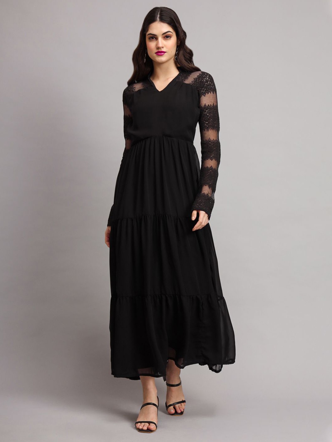 

Eavan Women Self Design Fit & Flare Maxi Dress, Black