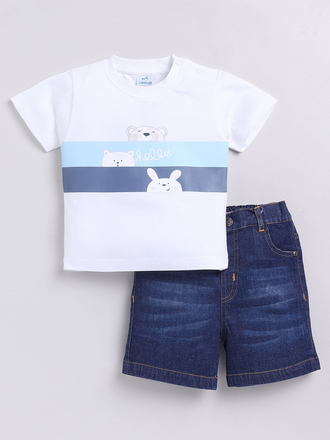 

Dollar Boys Printed Round Neck Short Sleeves T-Shirt With Shorts, White
