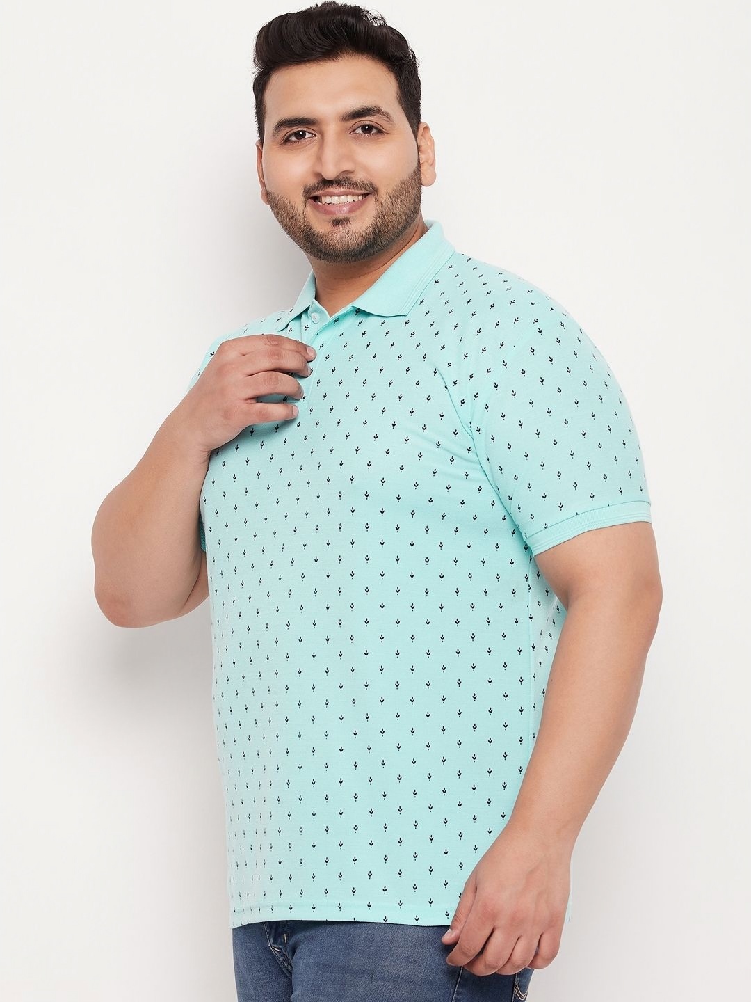 

GET GOLF Men Plus Size Graphic Printed Polo Collar Cotton T-shirt, Turquoise blue