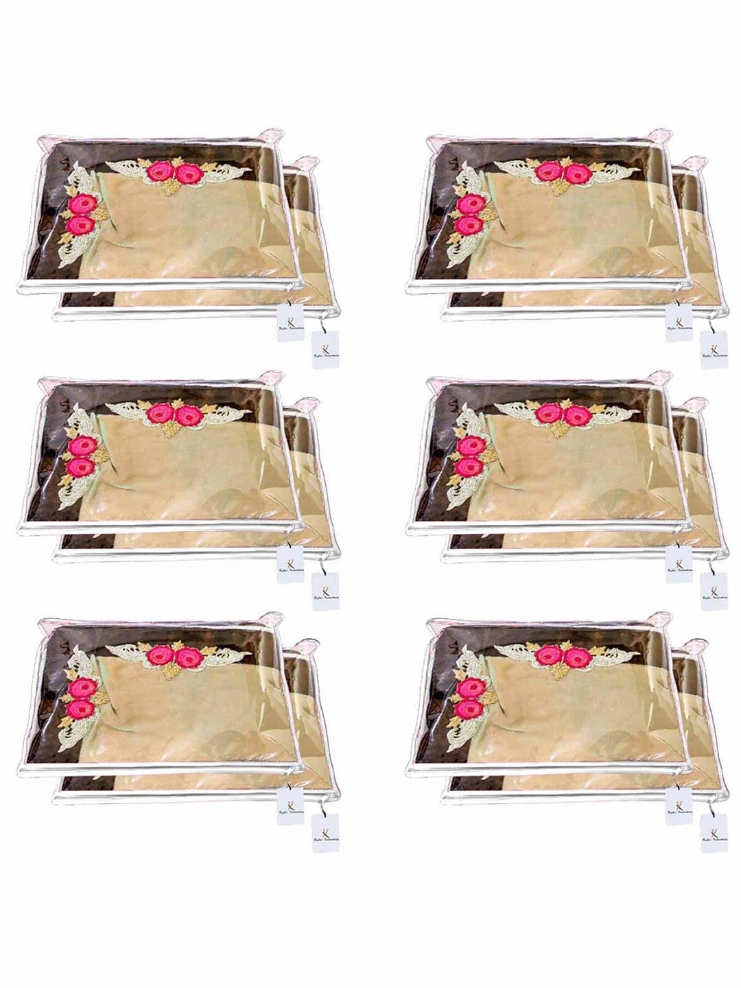 

Kuber Industries White & Transparent 12 Pieces Floral Printed Saree Cover Organisers