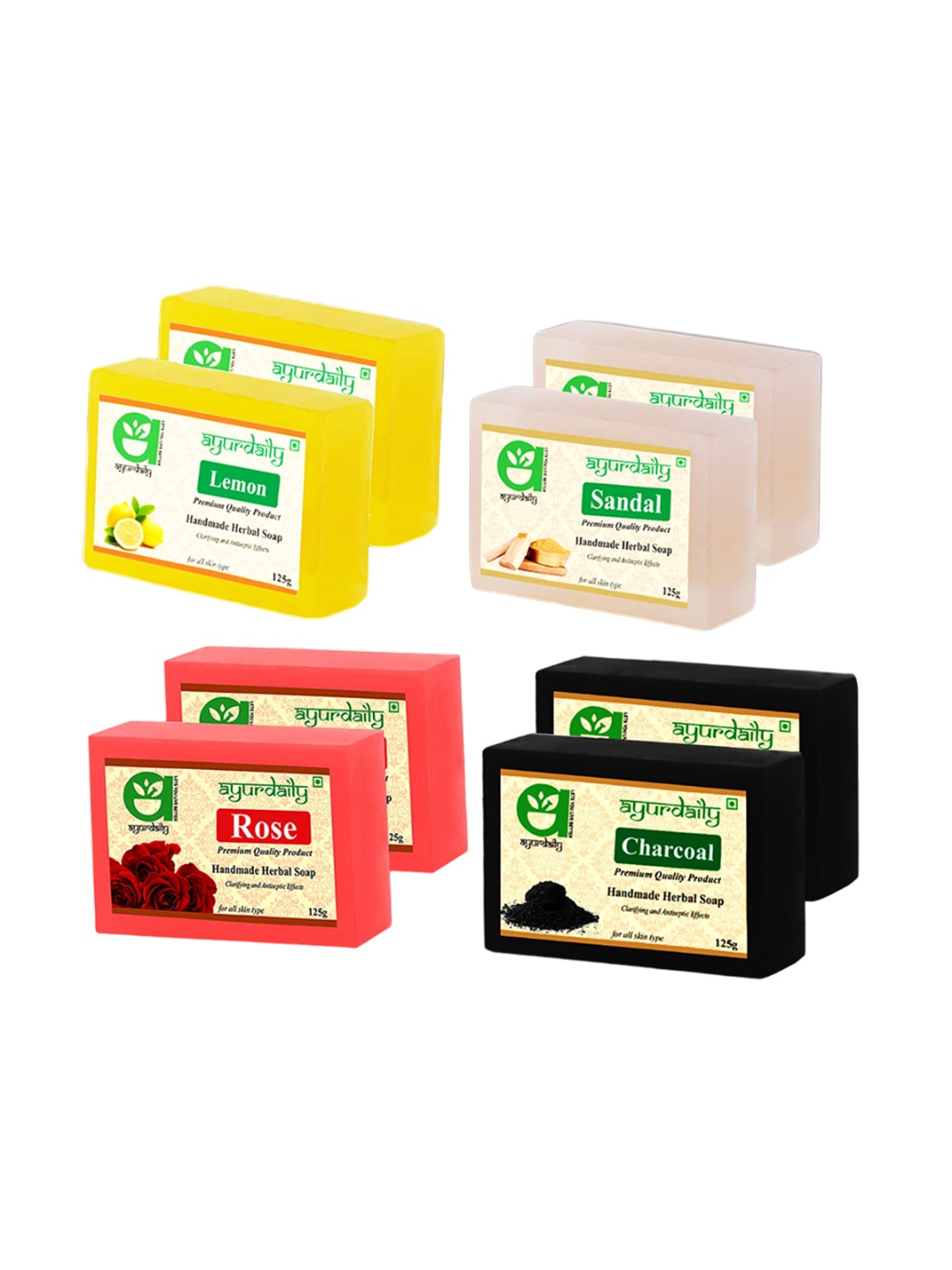 

Ayurdaily Set Of 8 Natural Herbal Soaps - 125 g Each, White