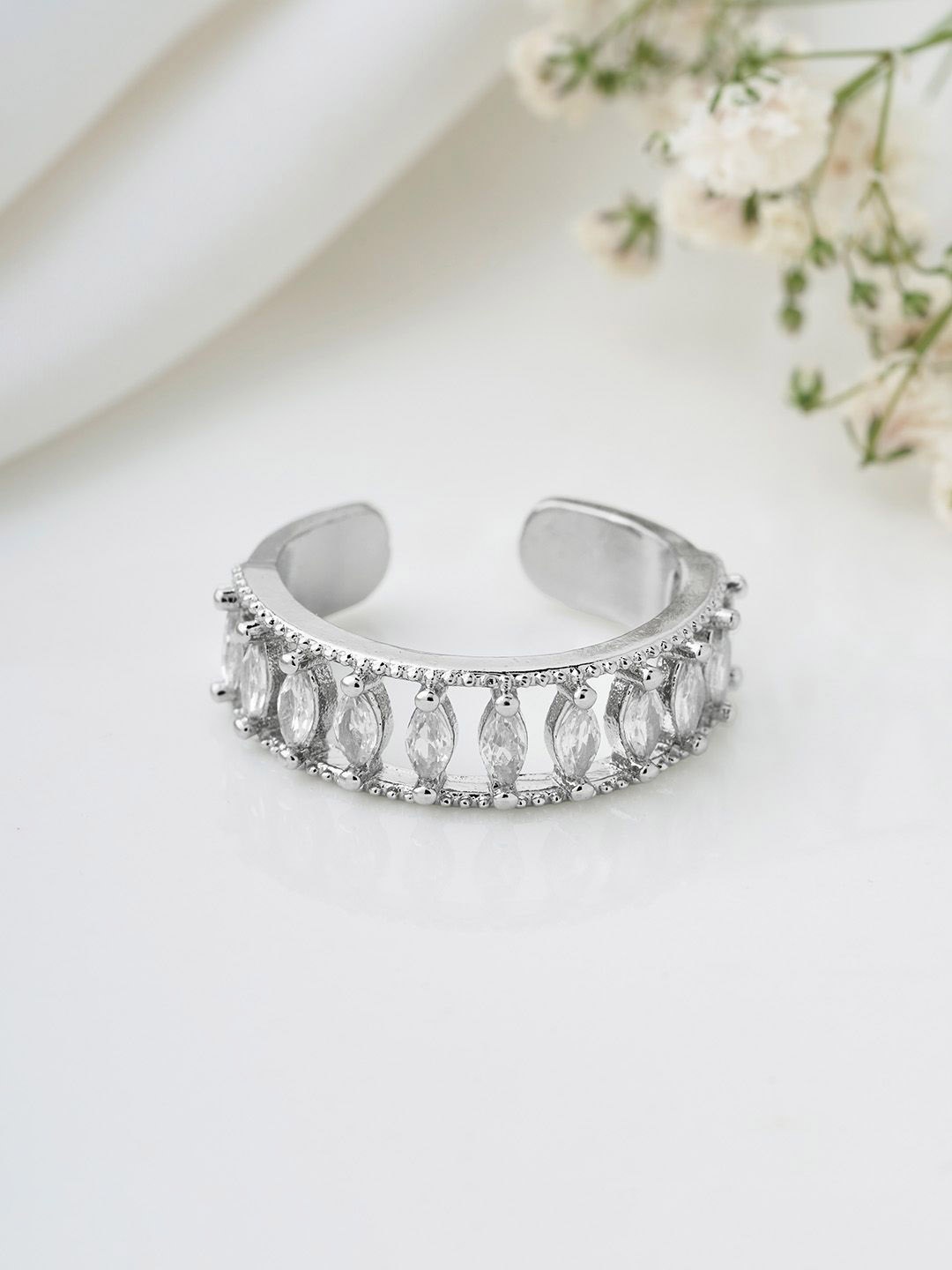 

JOKER & WITCH Silver-Plated Stone-Studded Adjustable Finger Ring