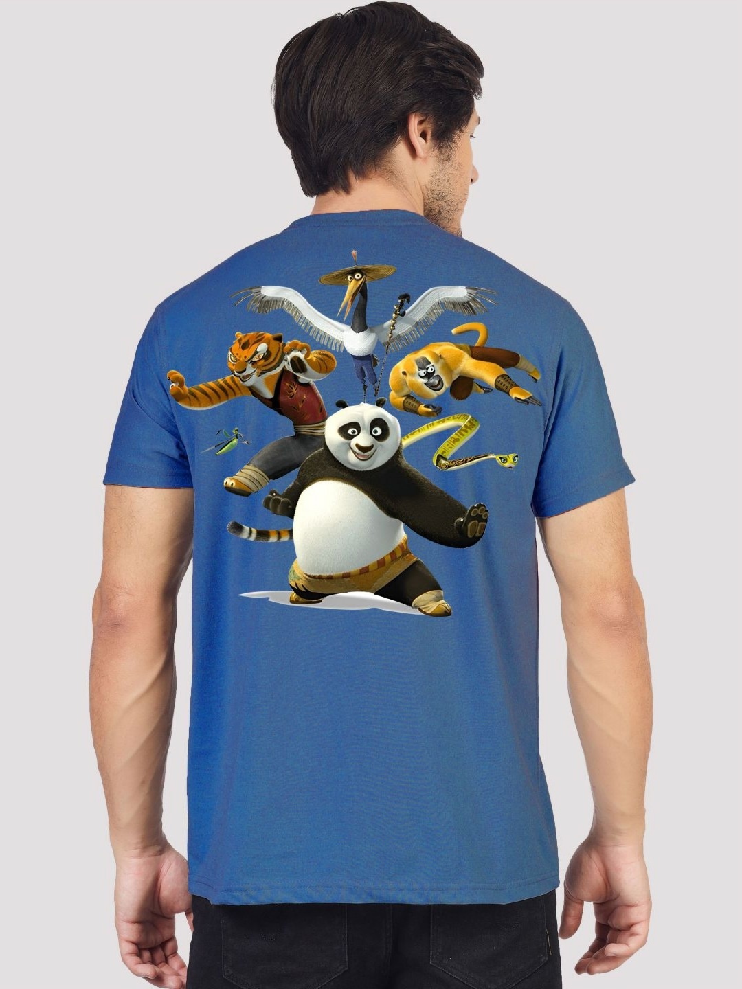 

Greylongg Men Graphic Printed Round Neck Cotton Kung Fu Panda T-shirt, Blue