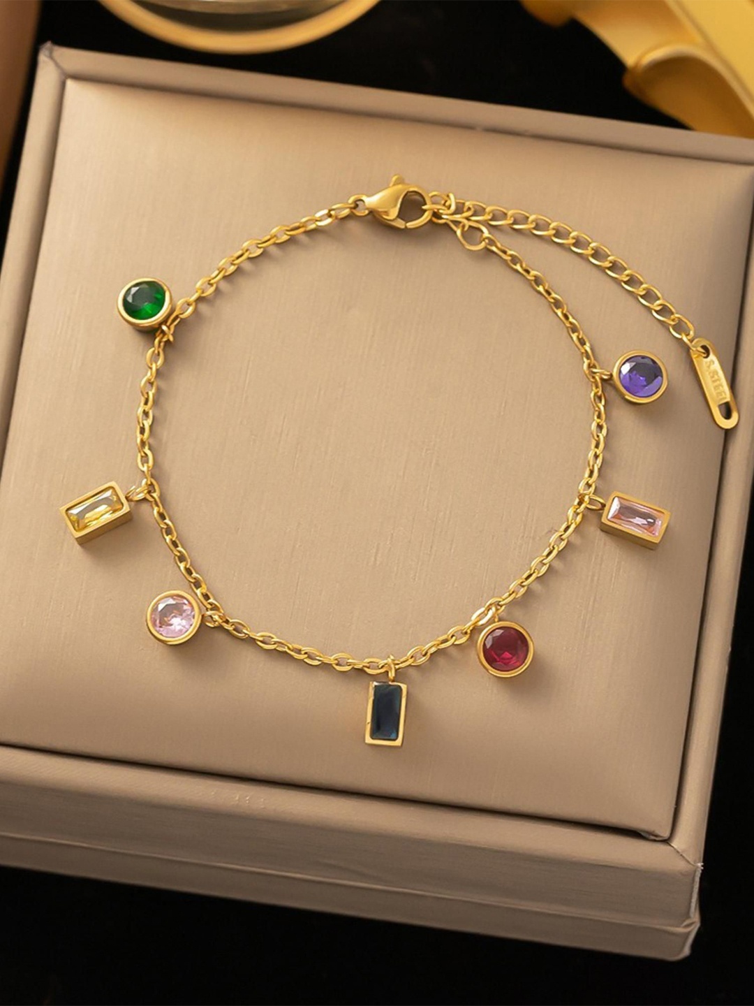 

MYKI Gold-Plated Stone Studded Stainless Steel Wraparound Bracelet
