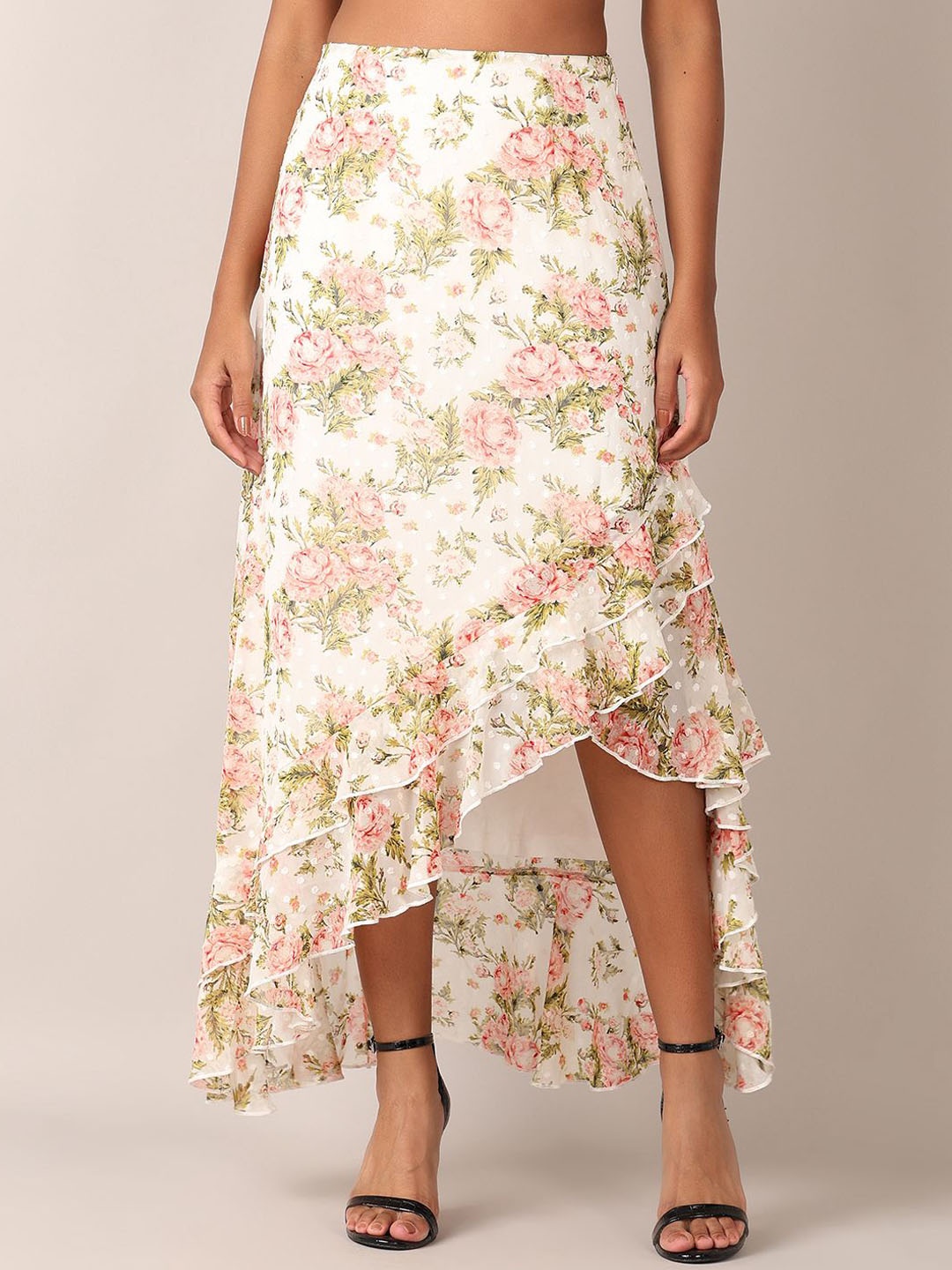 

V-Mart Floral Printed Flared Maxi Skirt, Beige