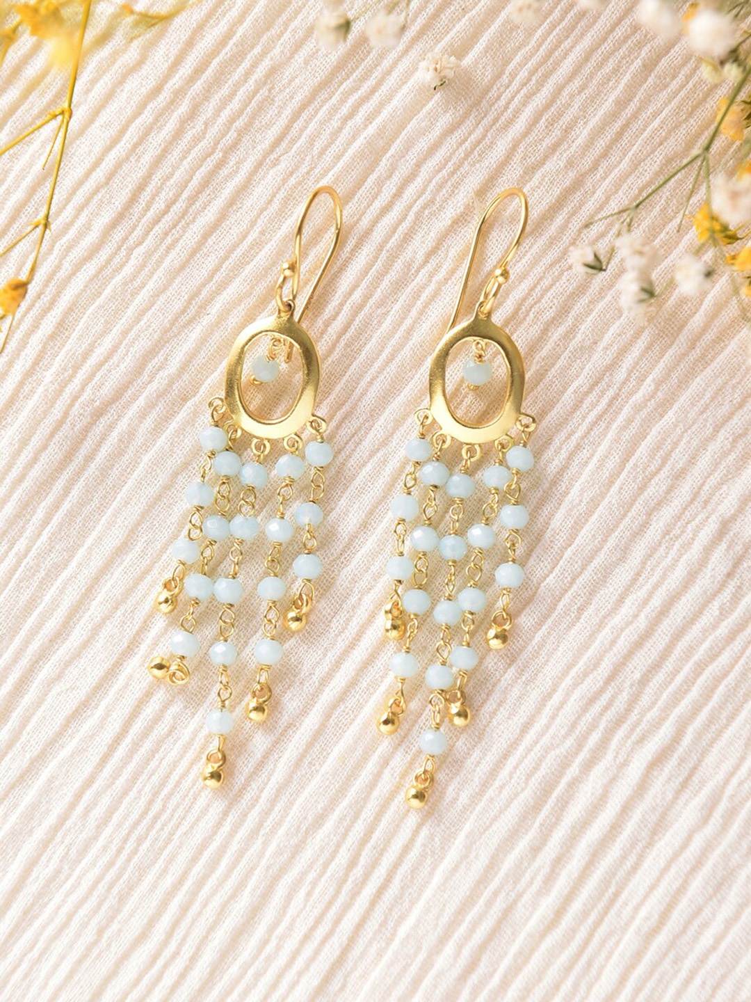 

JAYPORE Gold-Plated Beaded Contemporary Drop Earrings