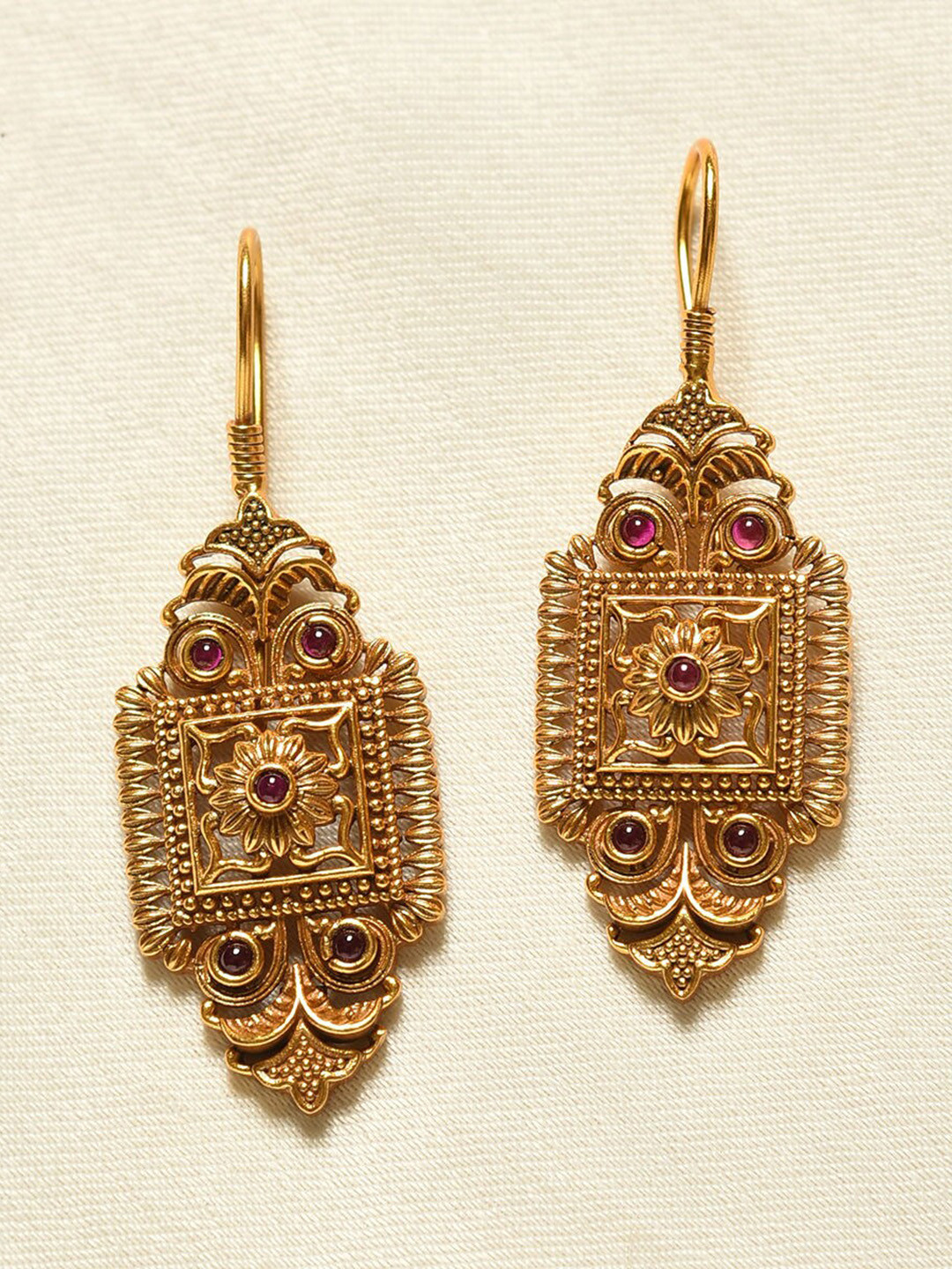 

JAYPORE Silver Stone Studded Contemporary Drop Earrings, Gold