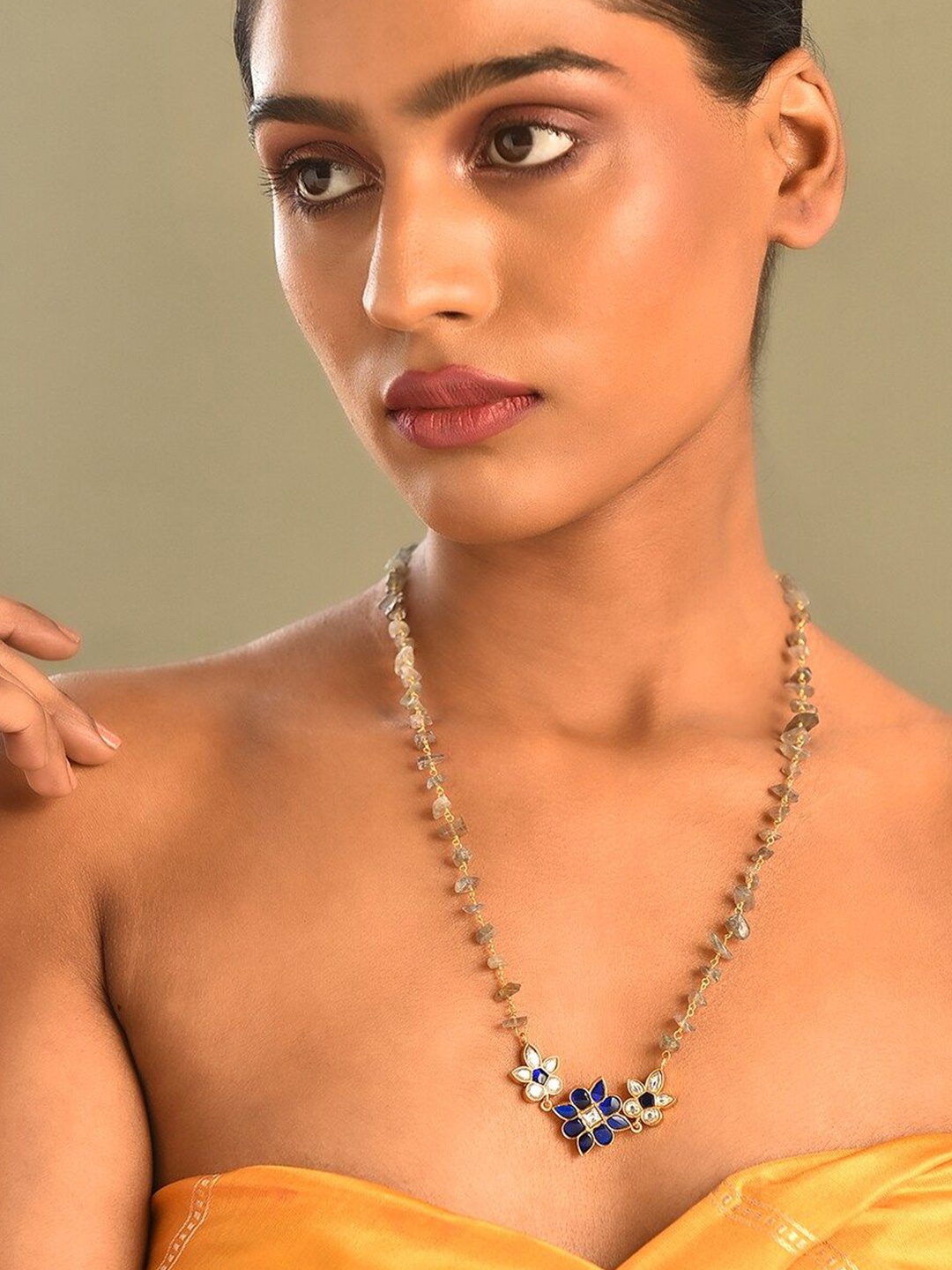 

JAYPORE Silver Gold-Plated Kundan Stone Studded Necklace