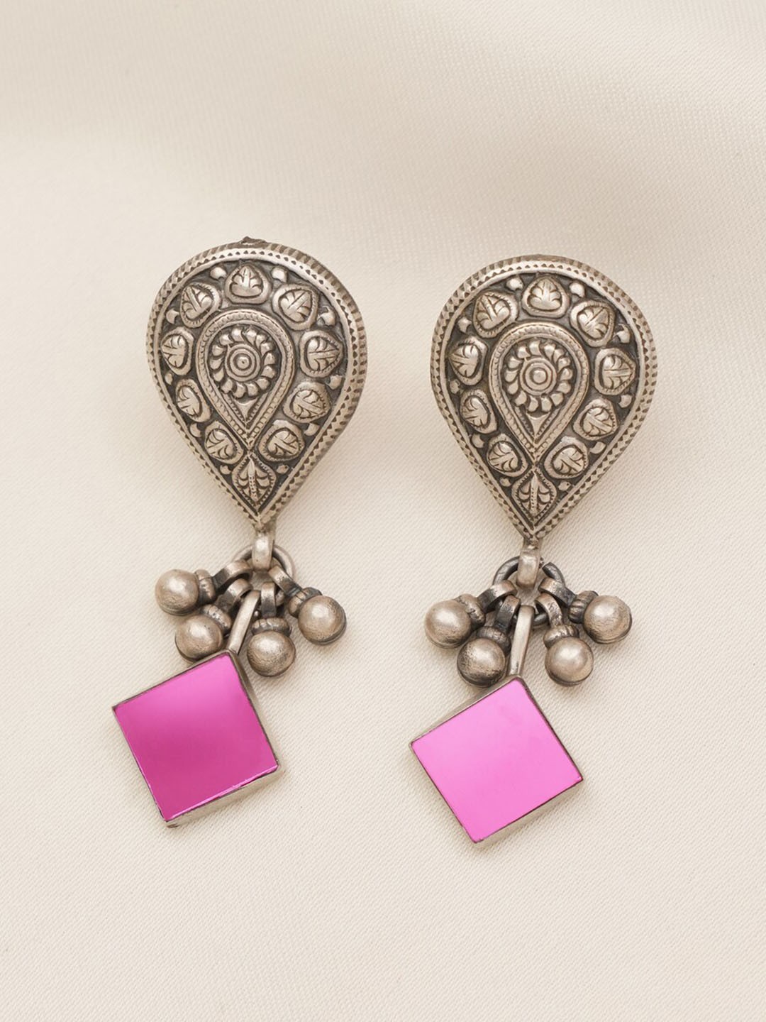 

JAYPORE Silver Plated Contemporary Drop Earrings