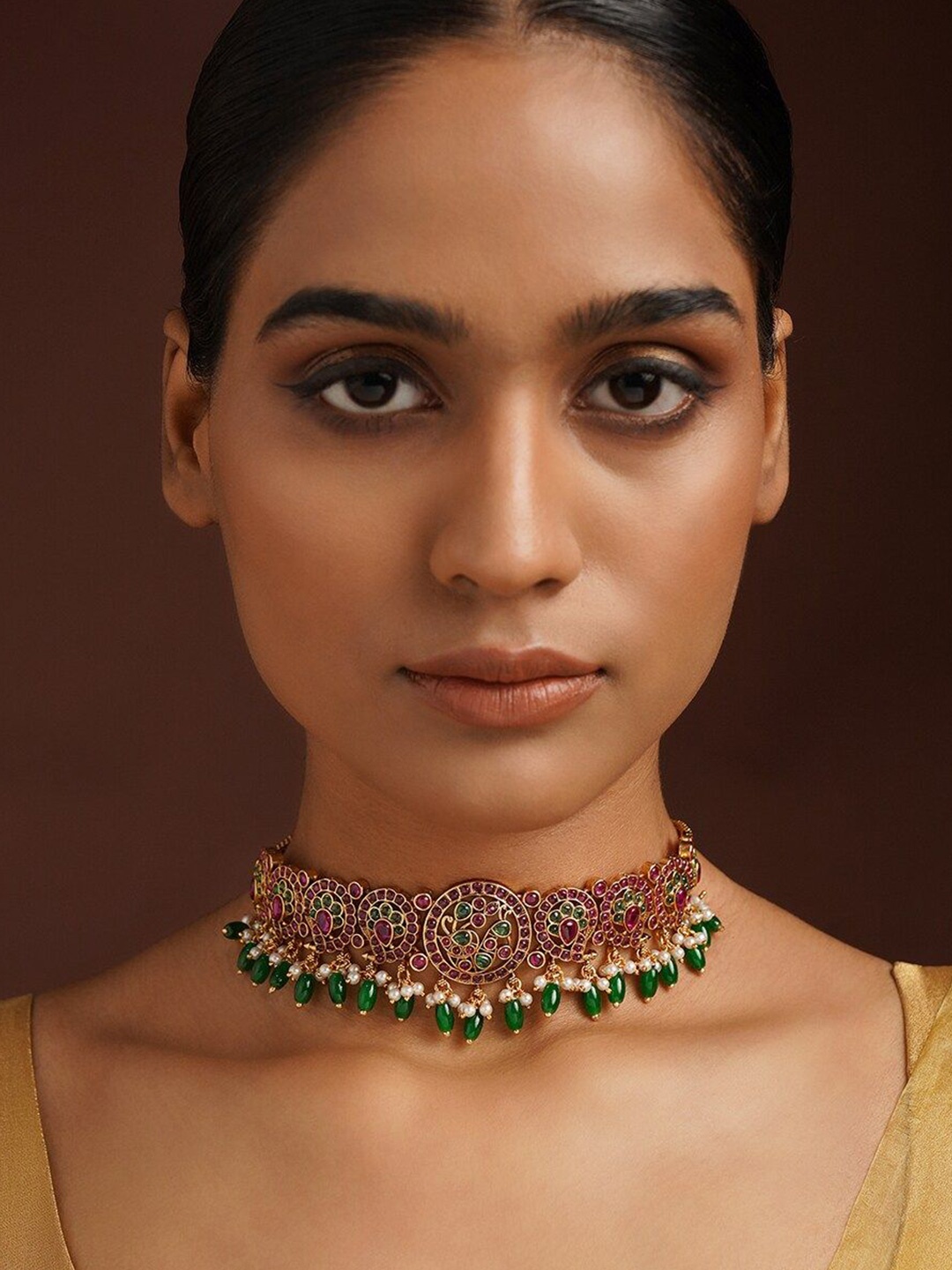 

JAYPORE Stone Studded Statement Necklace, Gold