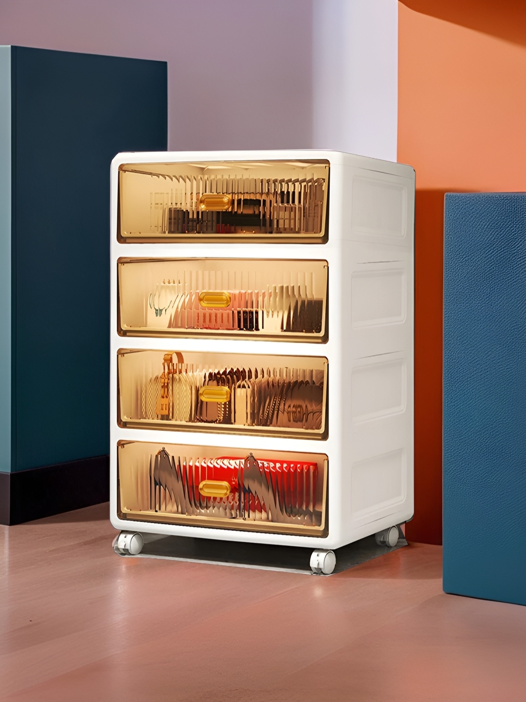 

UMAI White Cabinet With Wheels 4 Layers Drawer Storage Organizer
