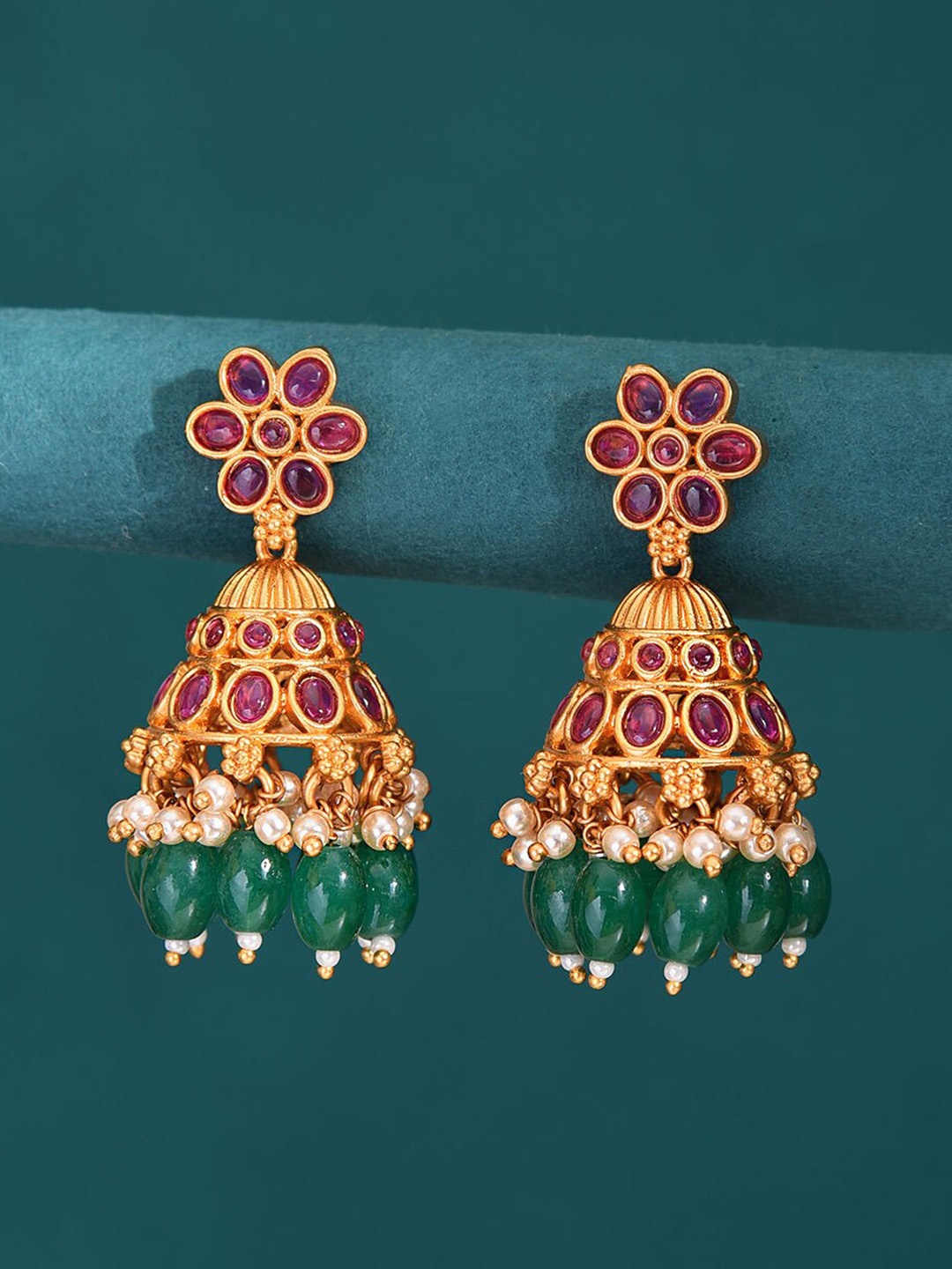 

JAYPORE Contemporary Stone Stud Jhumkas Earrings, Gold