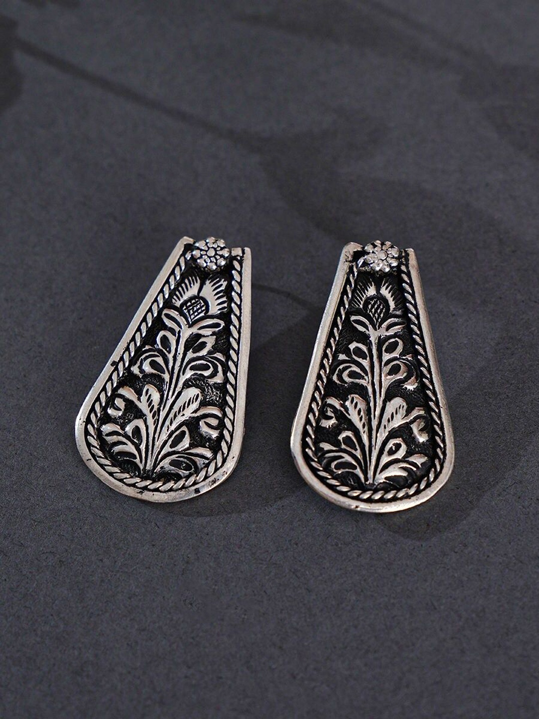 

JAYPORE Contemporary Oxidised Drop Earrings, Silver