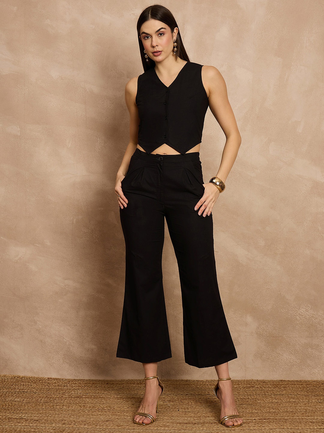 

all about you V-Neck Sleeveless Pure Cotton Waistcoat With Trouser, Black