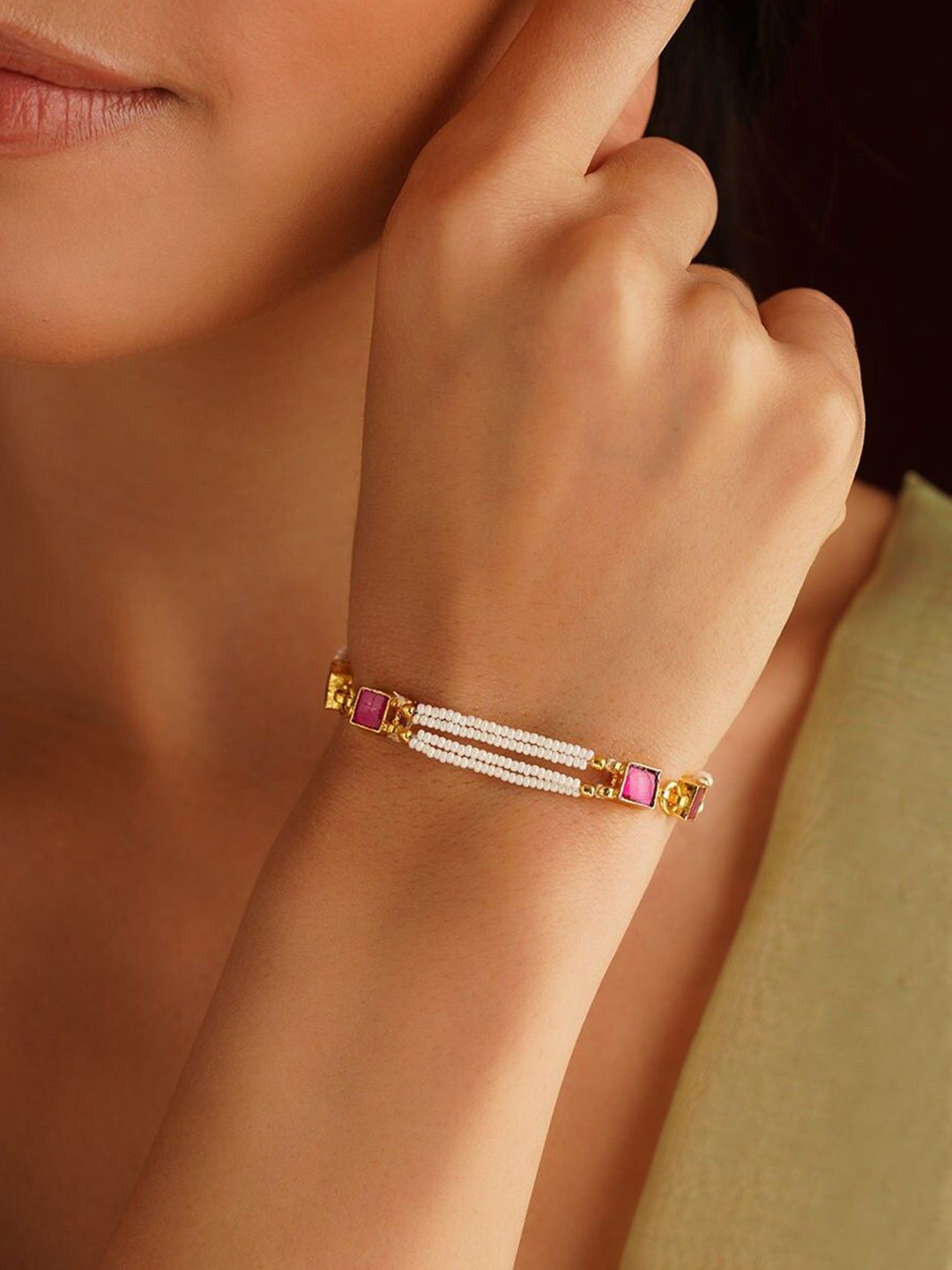 

JAYPORE Gold-Plated Kundan Studded Wraparound Bracelet
