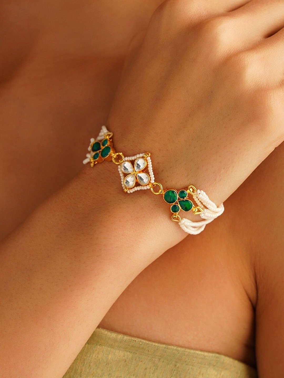 

JAYPORE Women Brass Kundan Gold-Plated Wraparound Bracelet