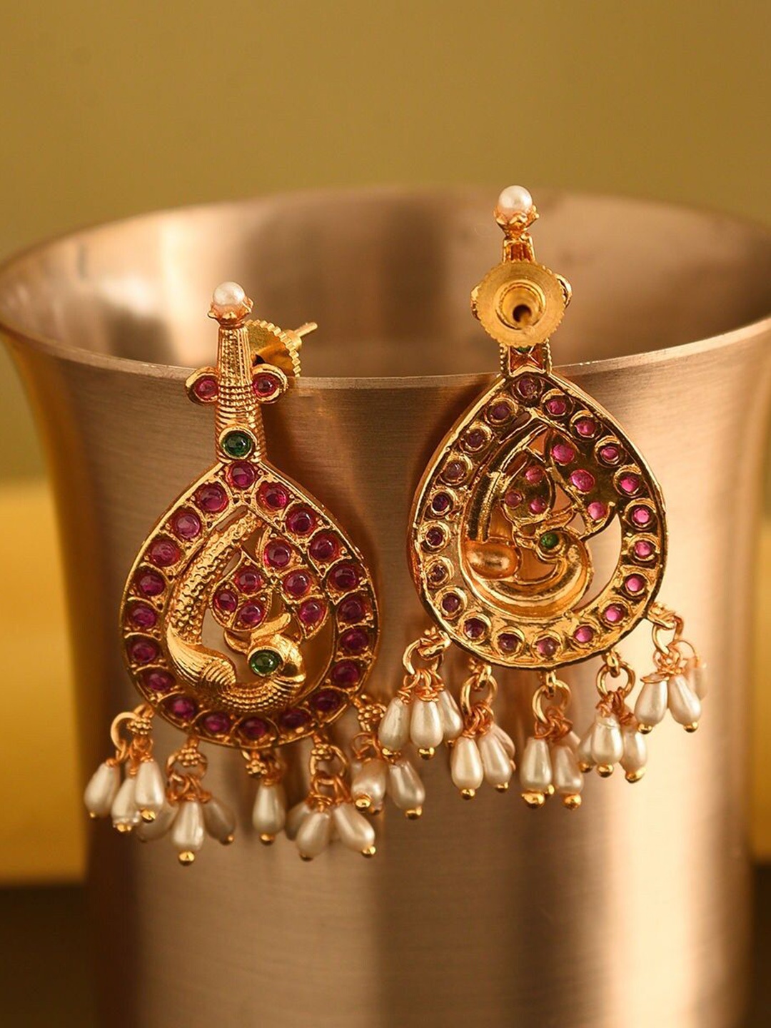 

JAYPORE Stone Studded Contemporary Drop Earrings, Gold