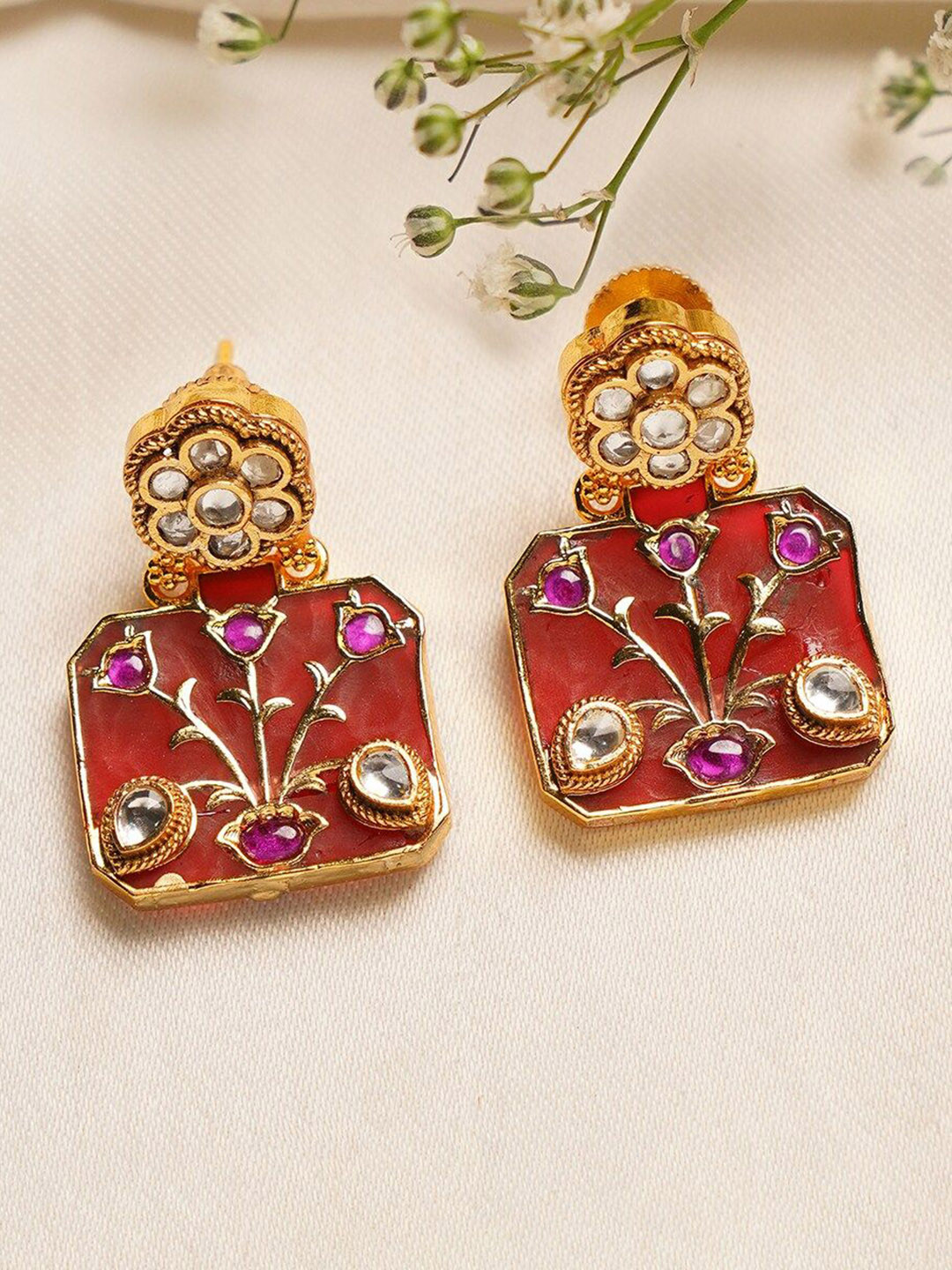 

JAYPORE Contemporary Kundan Drop Earrings, Gold