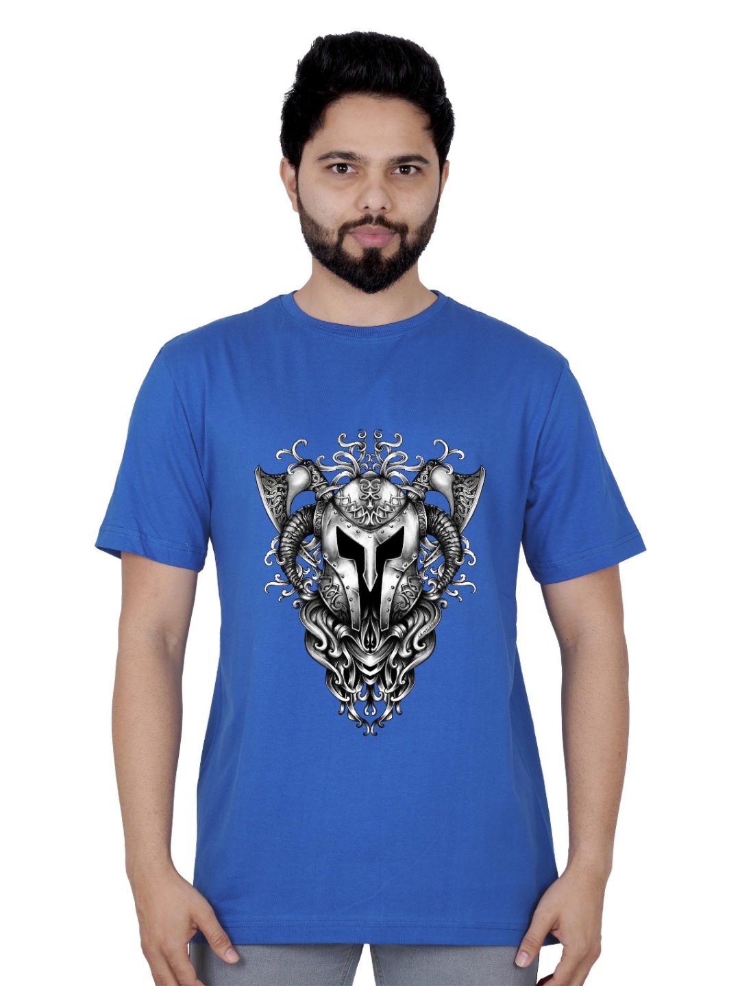 

LA MILANO Men Graphic Printed Round Neck Pure Cotton Slim Fit T-shirt, Blue
