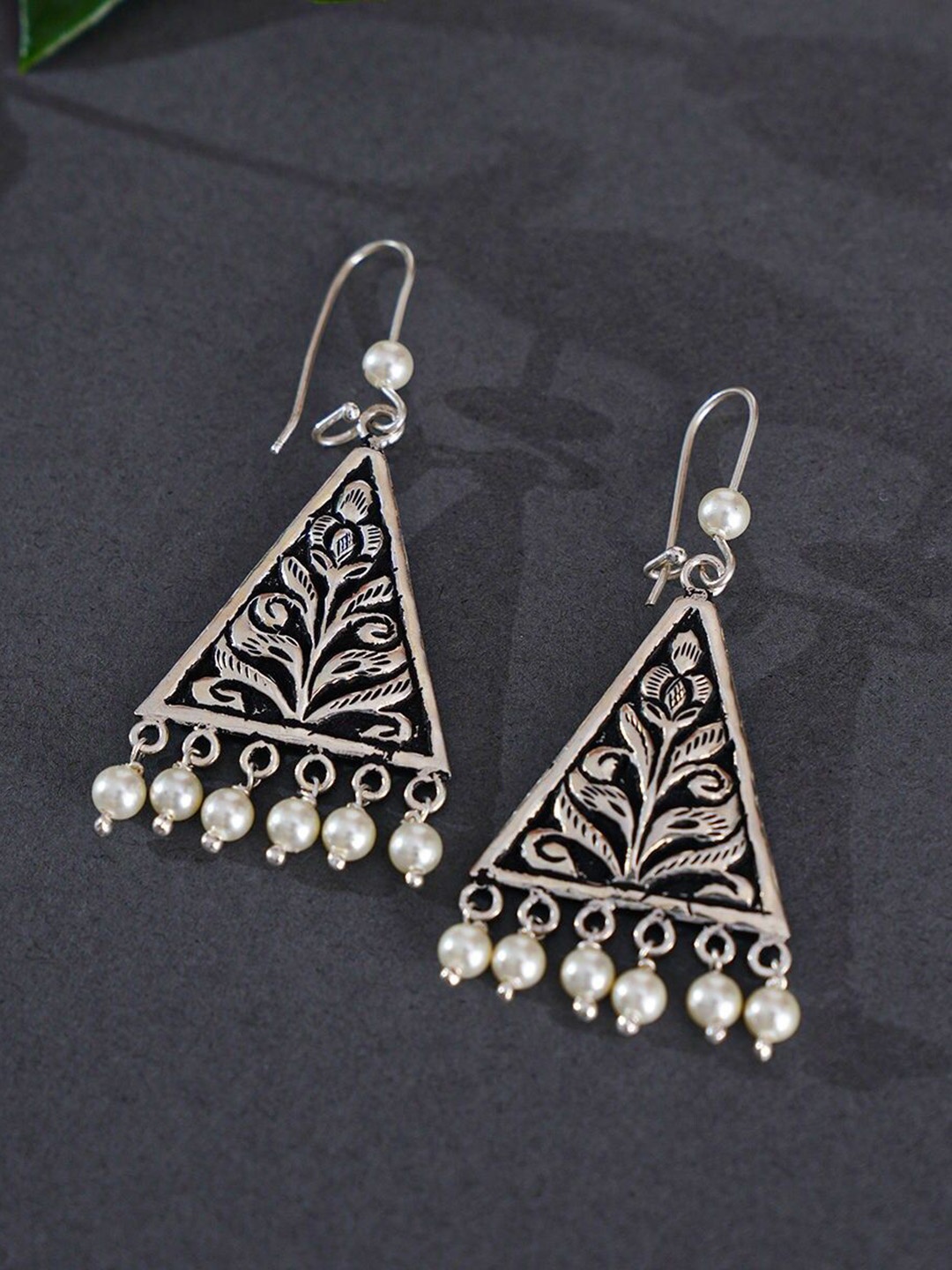 

JAYPORE Oxidised Pearls Beaded Drop Earrings, Silver