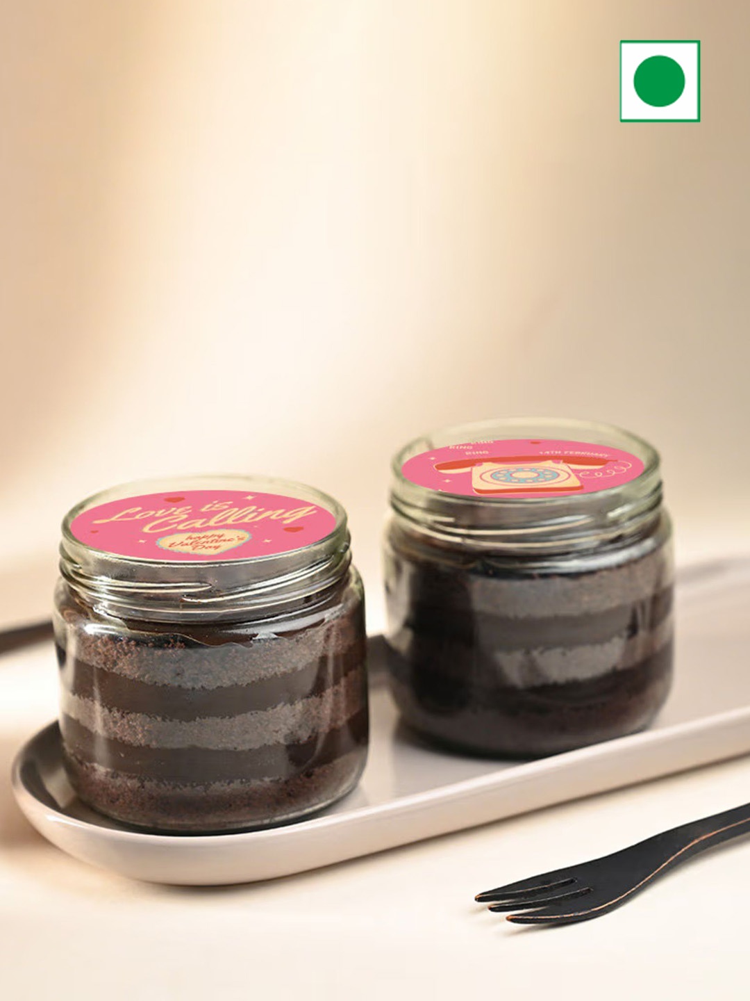 

Floweraura 2Pcs Romantic Theme Chocolate Flavour Eggless Round Jar Cakes- 500gms, Brown