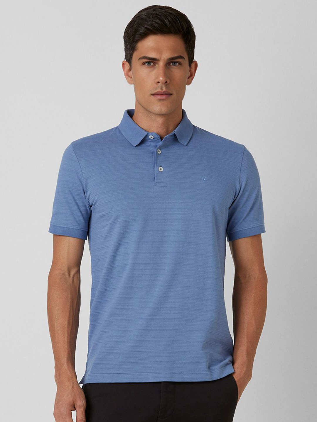 

Van Heusen Men Self Design Polo Collar Cotton T-shirt, Blue