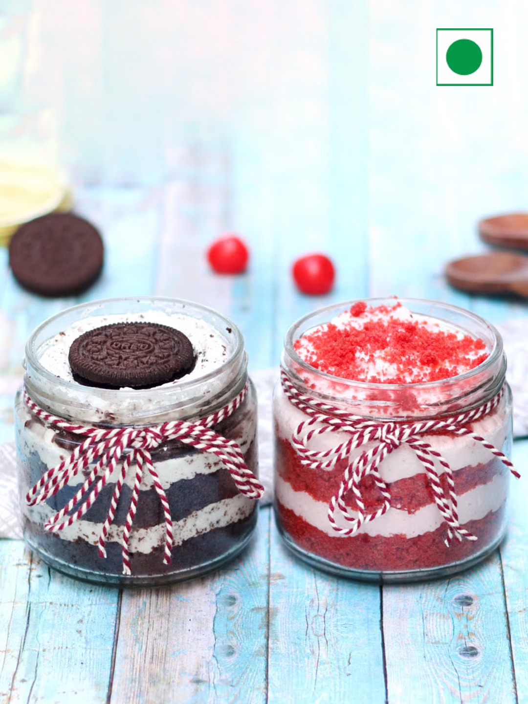 

Floweraura 2Pcs Red Velvet & Chocolate Flavour Eggless Round Jar Cakes- 500gms