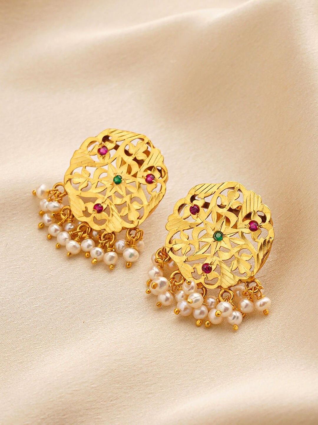 

JAYPORE Contemporary Kundan Jhumkas Earrings, Gold