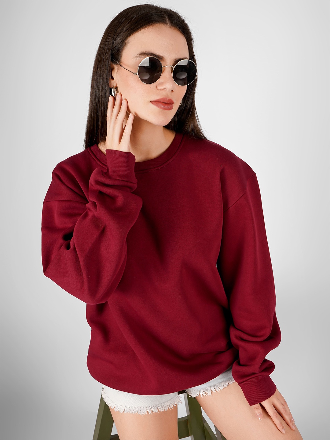 

MIMID Women Round Neck Relaxed Fit Sweatshirt, Red