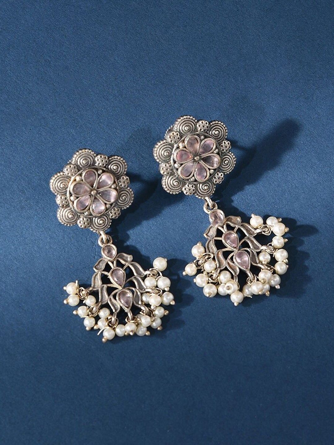 

JAYPORE Contemporary Stone Jhumkas Earrings, Gold