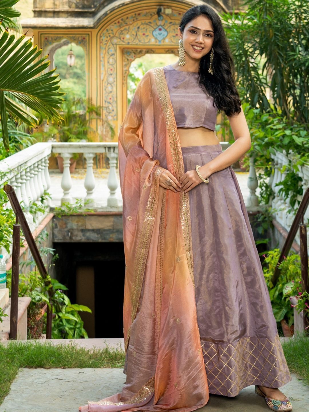

HOUSE OF JAMOTI Gotta Patti Tissue Ready to Wear Lehenga & Blouse With Dupatta, Purple