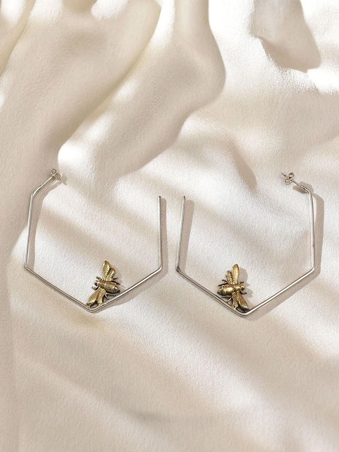 

JAYPORE Contemporary Sterling Silver Kemostones Half Hoop Earrings