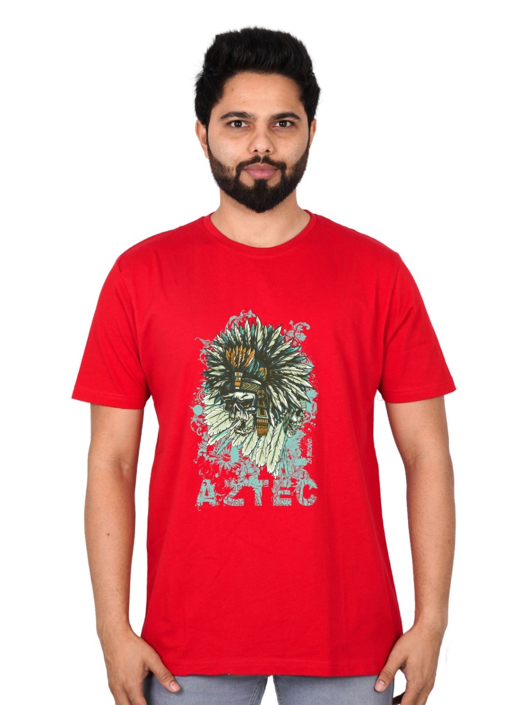 

LA MILANO Men Graphic Printed Round Neck Pure Cotton Slim Fit T-shirt, Red