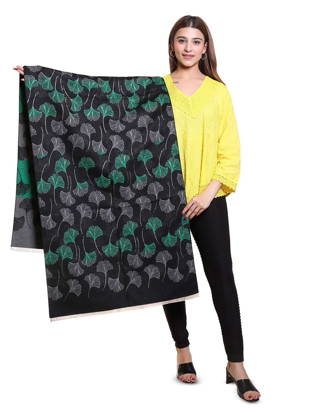

Oswal International Women Floral Printed Acrylic Shawl, Black