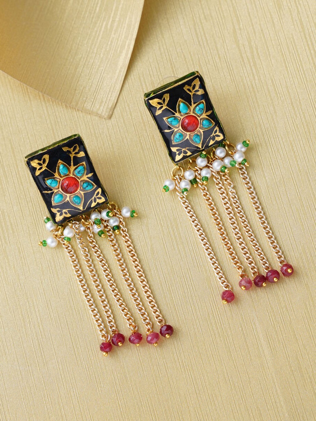 

JAYPORE Enamelled Contemporary Drop Earrings, Silver
