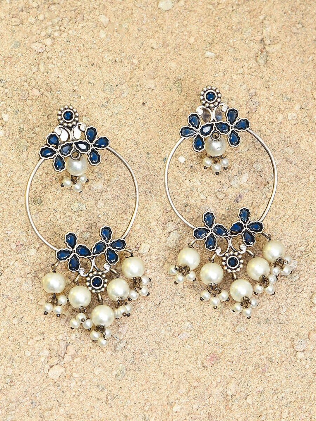 

JAYPORE Stone Studded Contemporary Drop Earrings, Silver