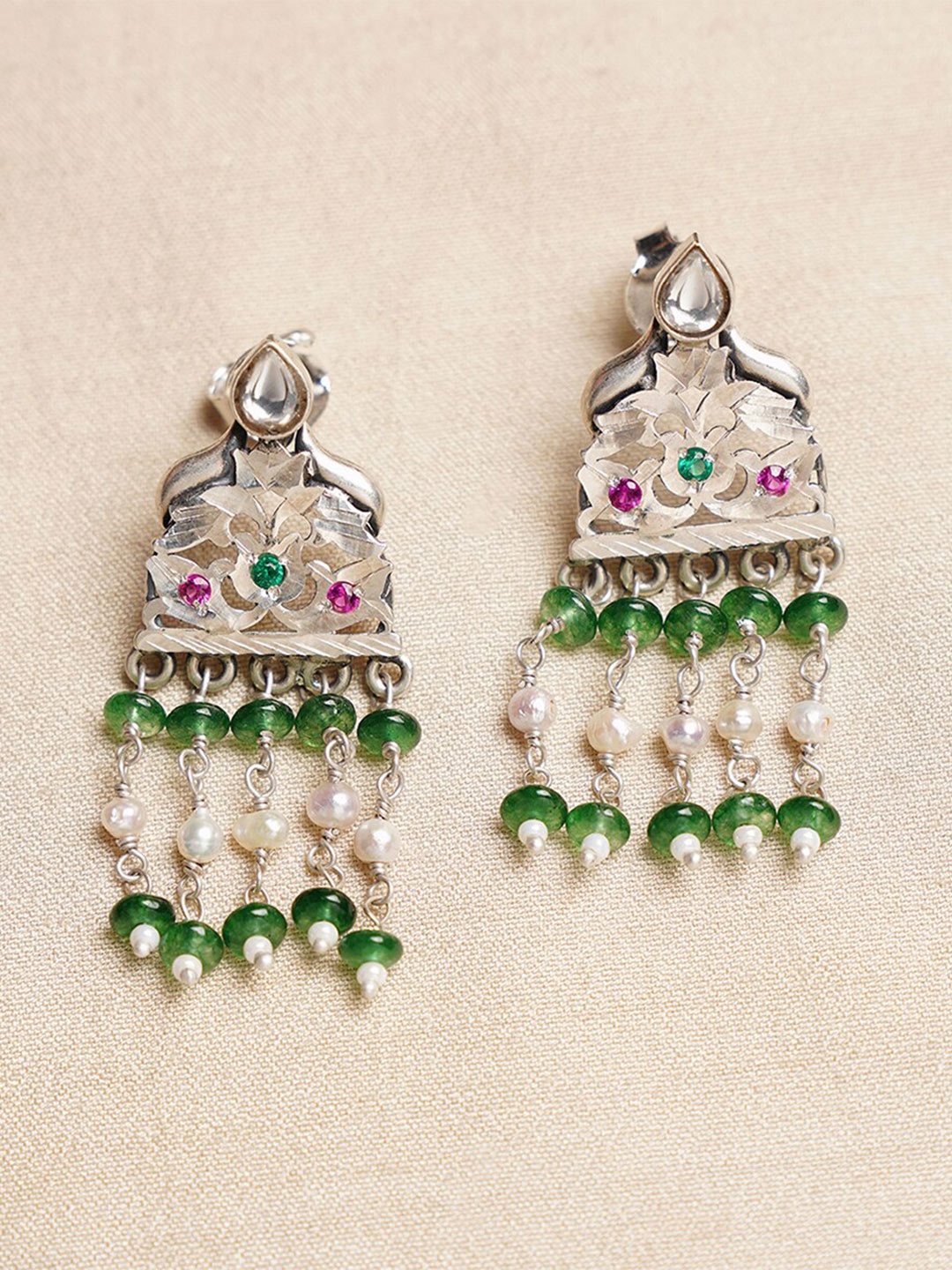 

JAYPORE Silver Contemporary Drop Earrings