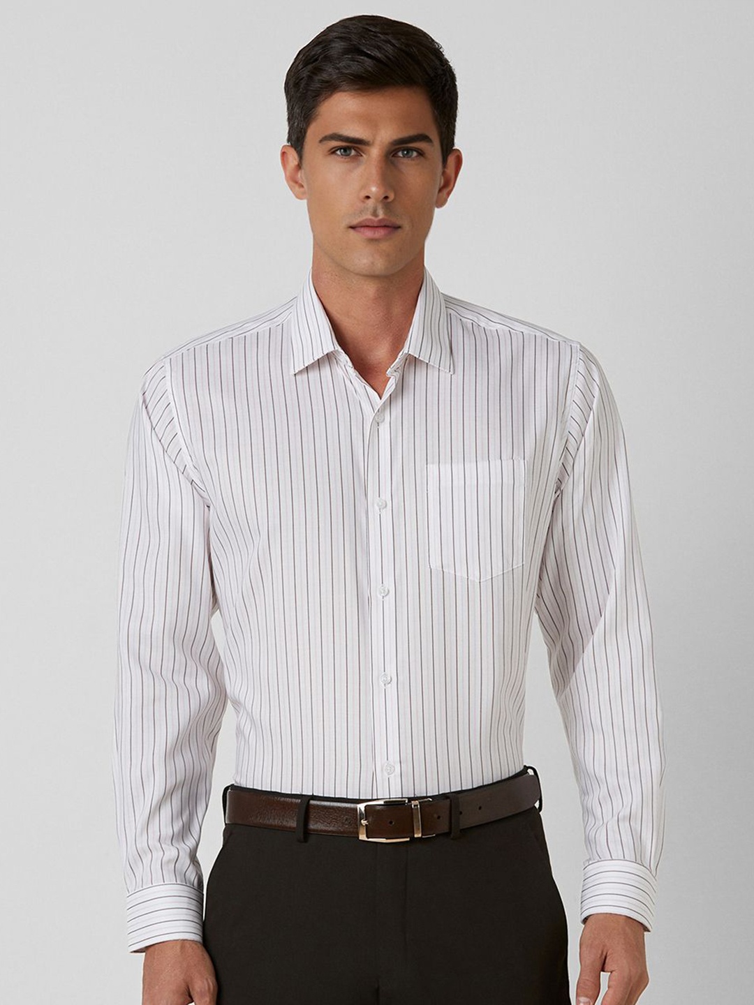 

Van Heusen Men Spread Collar Vertical Striped Cotton Formal Shirt, White