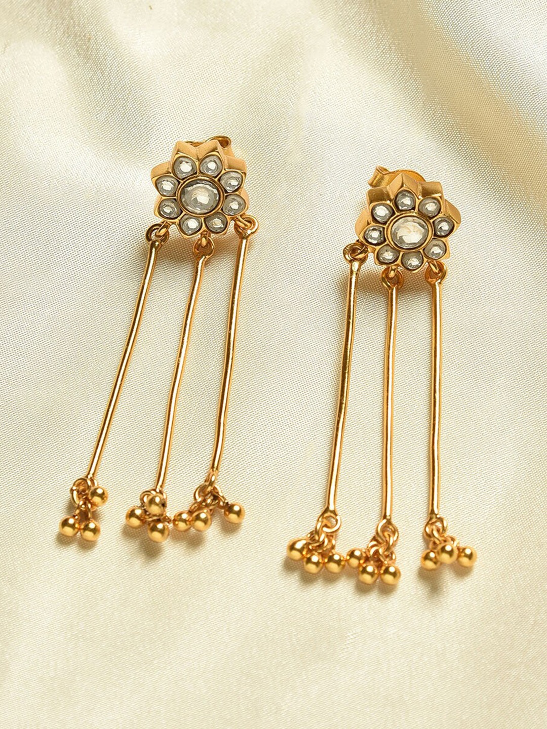 

JAYPORE Artificial Stones Studded Contemporary Drop Earrings, Gold