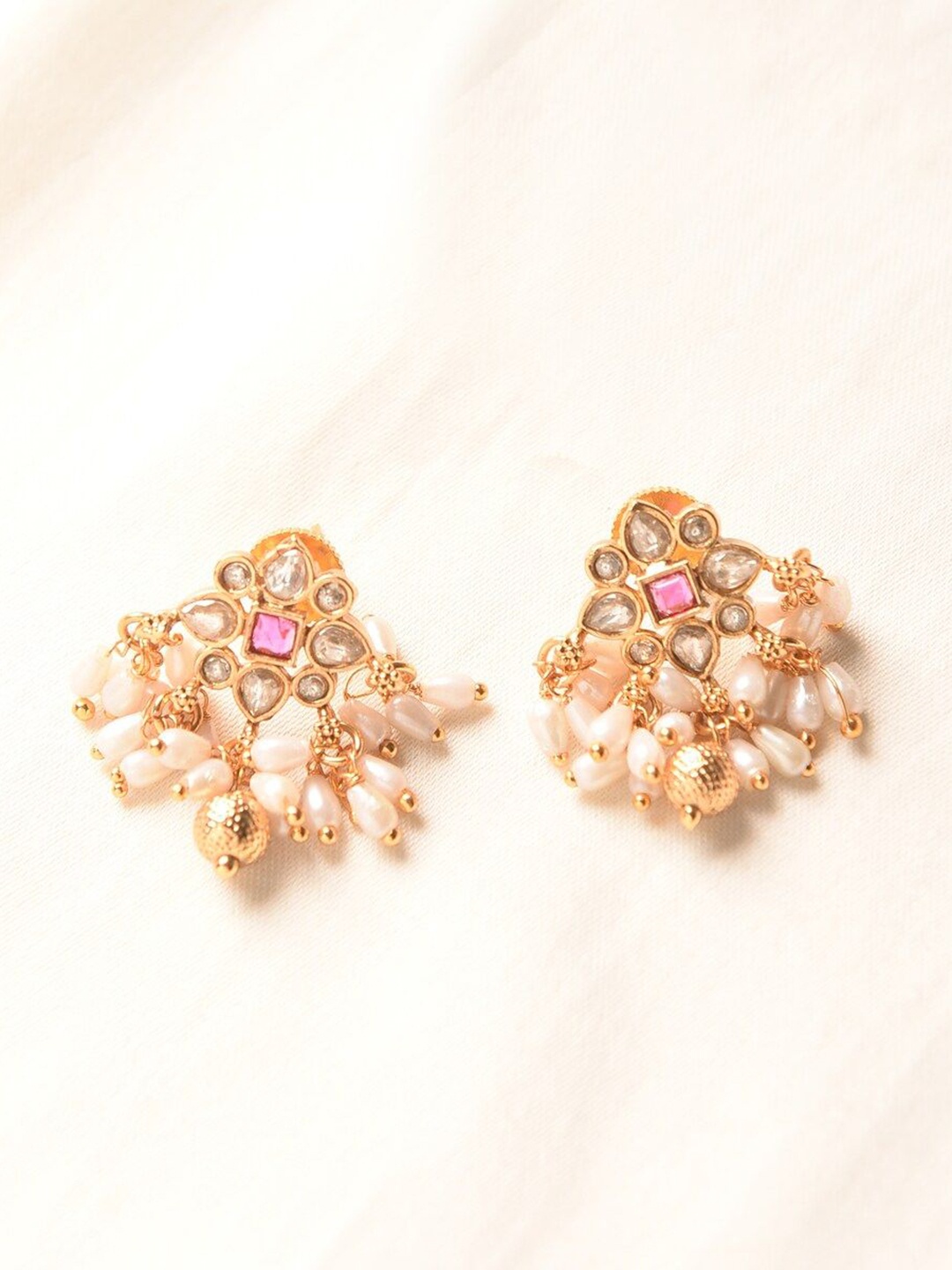 

JAYPORE Gold-Plated Stone Studded Contemporary Studs Earrings