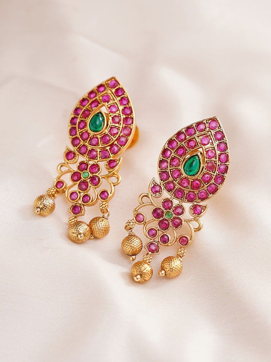 

JAYPORE Gold-Plated Contemporary Stone -Studs Drop Earrings