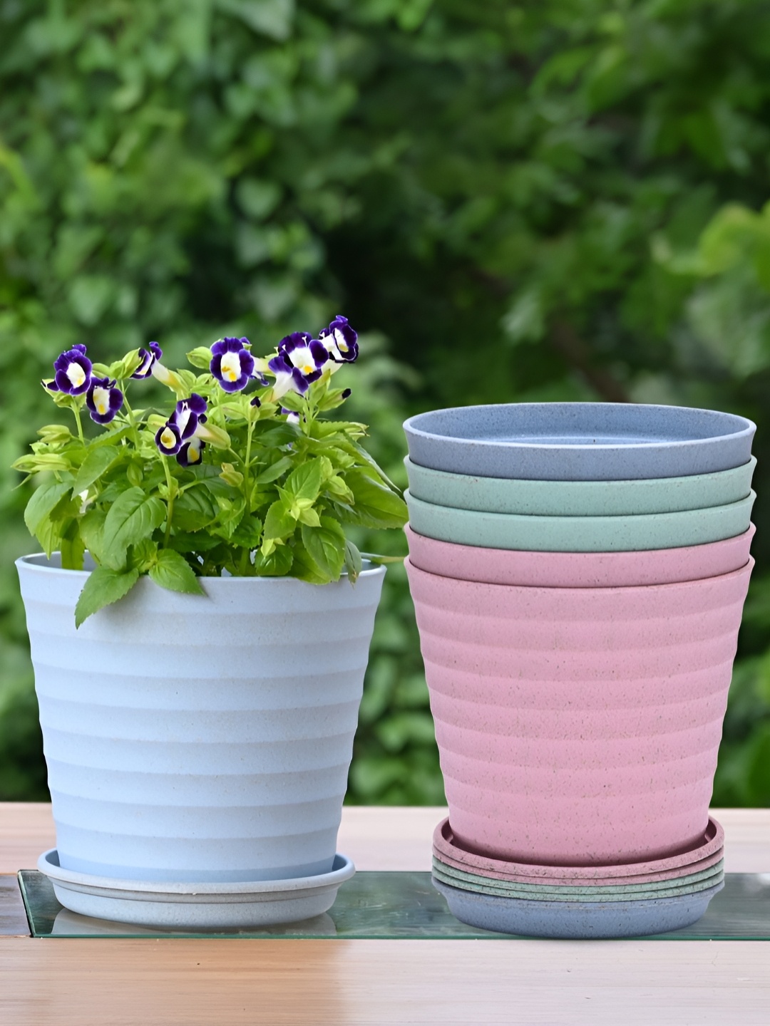 

eha Green & Pink 6 Pieces Textured UV Protected Planters