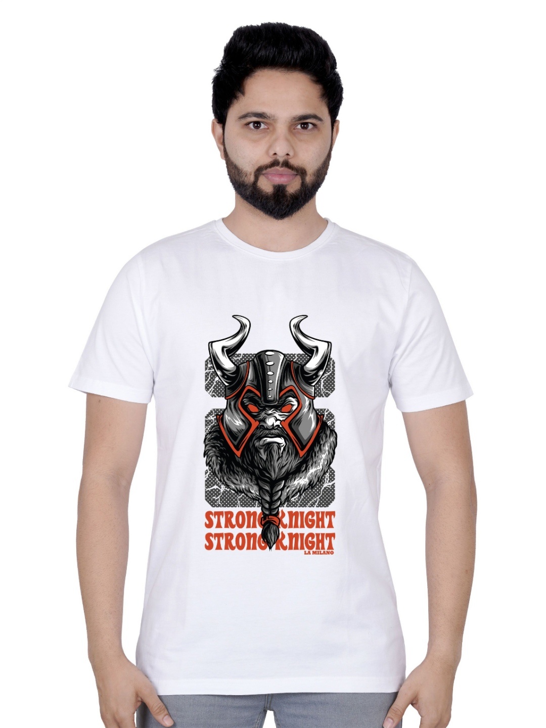 

LA MILANO Men Graphic Printed Round Neck Pure Cotton Slim Fit T-shirt, White
