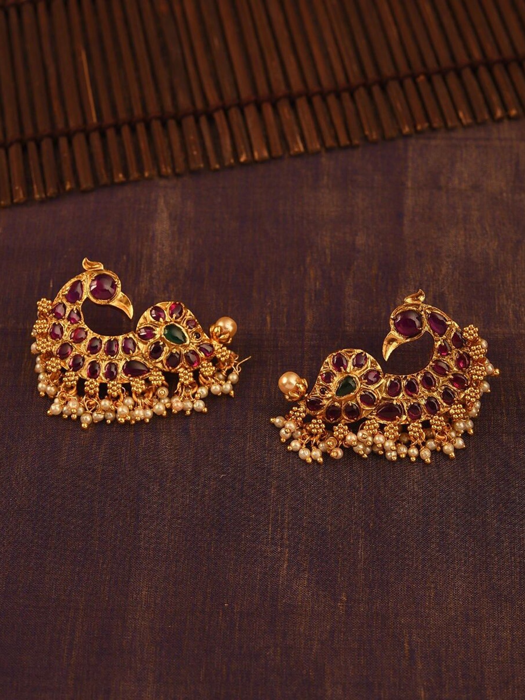

JAYPORE Stone Studded Contemporary Drop Earrings, Gold